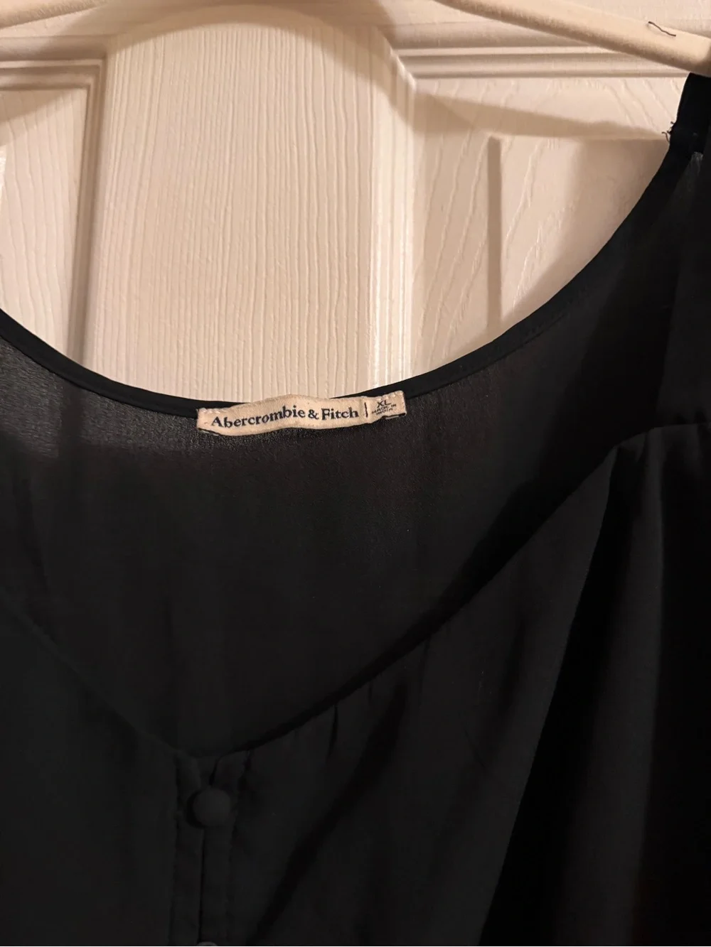 Abercrombie & Fitch Black Long-Sleeve Scoop Neck Blouse with Button Details